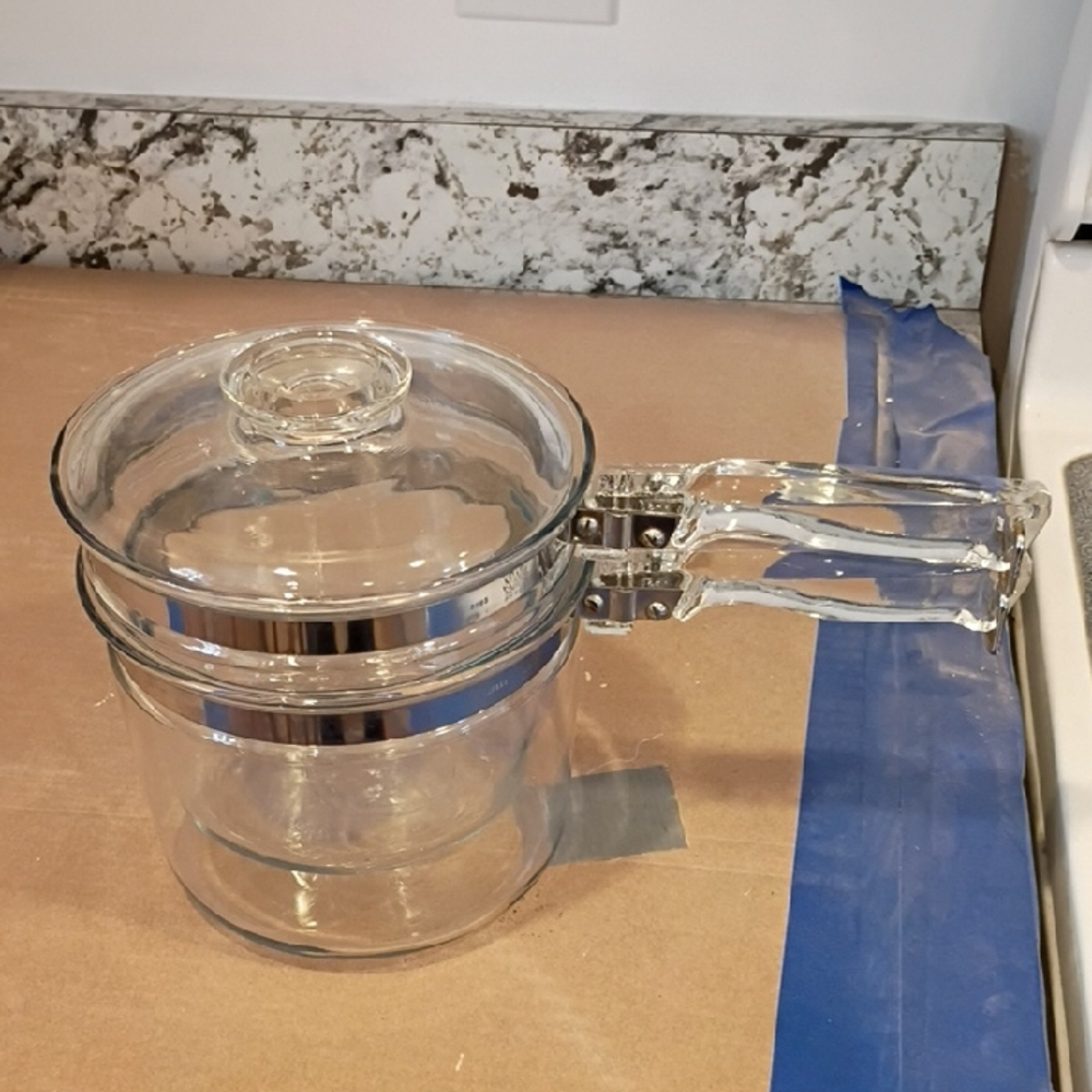 Pyrex Flameware Vintage Double Boiler 1 Lid Cottagecore Clear Glass